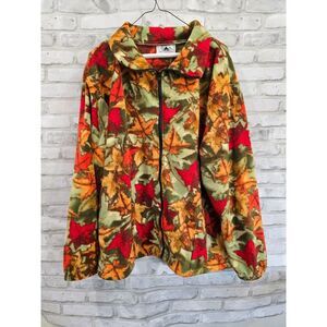 Black Mountain Pullover Jacket Size L Green Red Orange Leaf Print Full Zip USA‎